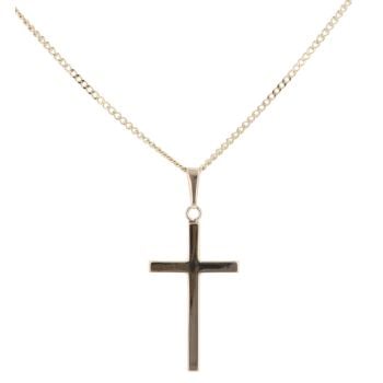 9ct Yellow Gold Plain Cross Pendant and Chain 16"