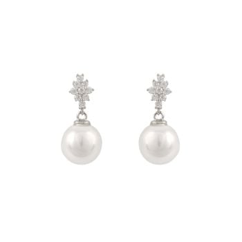 Sterling Silver Cultured Freshwater Pearl And Cubic Zirconia Stud Earrings