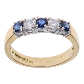 18ct Yellow Gold 0.20ct Brilliant Cut Diamond and Sapphire Five Stone Ring