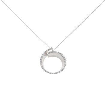 18ct White Gold 0.34ct Brilliant Cut Diamond Circle Pendant And Chain 18"