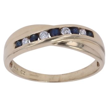 9ct Yellow Gold Sapphire and Cubic Zirconia Crossover Ring