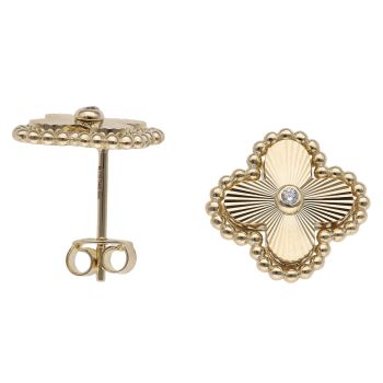 14ct Yellow Gold Cubic Zirconia Clover Stud Earrings