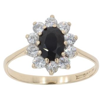 9ct Yellow Gold Cubic Zirconia and Sapphire Cluster Ring
