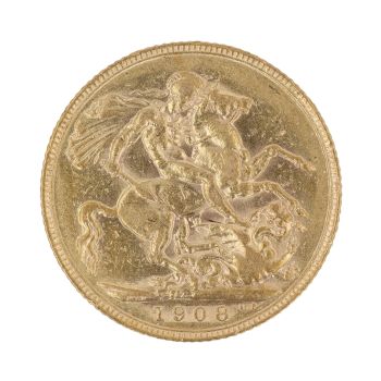 1908 Edward VII Large Head UK Full Sovereign Coin
