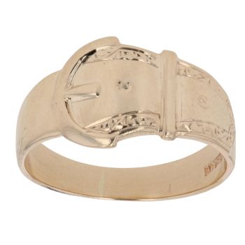 9ct Yellow Gold Patterned Buckle Ring
