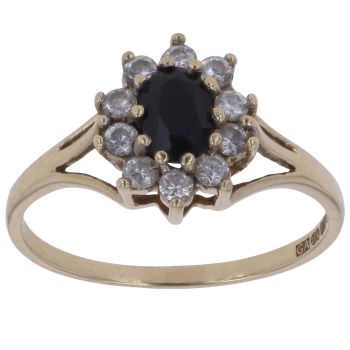 9ct Yellow Gold Sapphire and Cubic Zirconia Cluster Ring