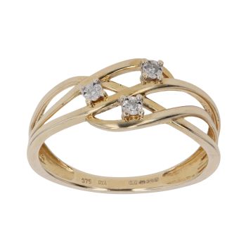 9ct Yellow Gold 0.05ct Brilliant Cut Diamond Fancy Trilogy Ring
