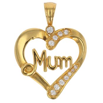 22ct Yellow Gold Cubic Zirconia Heart Mum Pendant