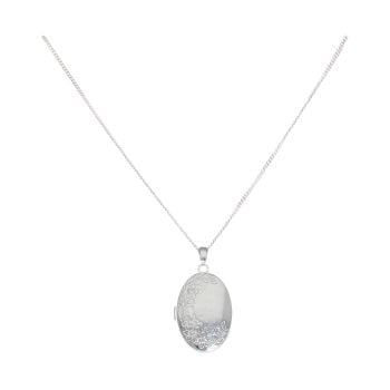 Sterling Silver Oval Floral Locket and Chain 22" by Icesia