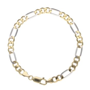 9ct Yellow and White Gold Figaro Bracelet 7"