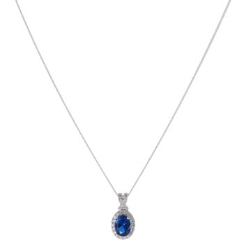 Silver Cubic Zirconia and Blue Gemstone Cluster Pendant and Chain 18" By Icesia