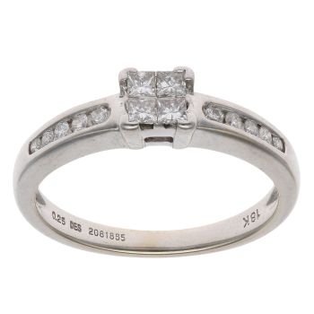 18ct White Gold 0.25ct Princess and Brilliant Cut Diamond Cluster Ring