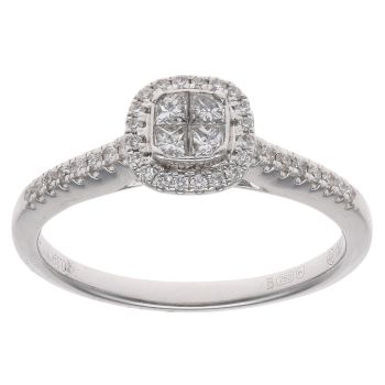 18ct White Gold 0.39ct Princess And Brilliant Cut Diamond Cluster Ring