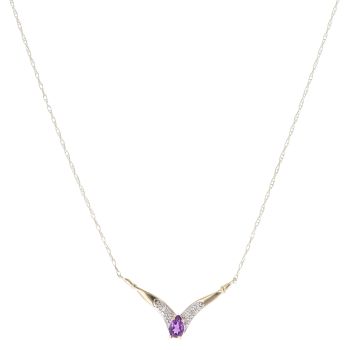 9ct Yellow Gold 0.05ct Diamond and Amethyst Pendant and Chain 16"
