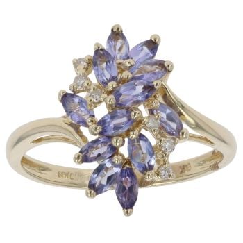 9ct Yellow Gold 0.05ct Diamond And Tanzanite Cluster Ring