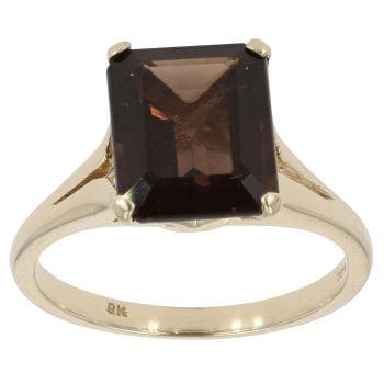 9ct Yellow Gold Smoky Quartz Solitaire Ring