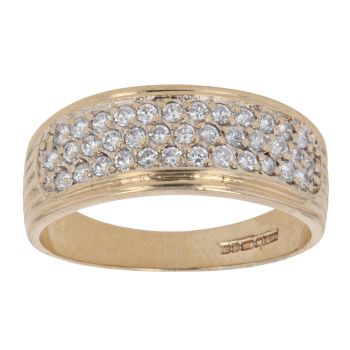 9ct Yellow Gold Cubic Zirconia Three Row Ring