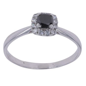 18ct White Gold 0.55ct Diamond and Black Gemstone Cluster Ring