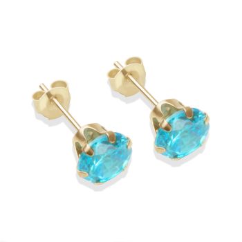 9ct Yellow Gold Aqua Cubic Zirconia Stud Earrings 6mm