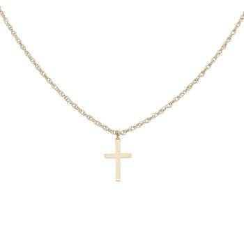 9ct Yellow Gold Plain Cross Pendant and Prince Of Wales Chain 18"
