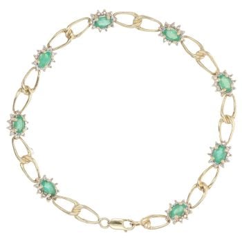 9ct Yellow Gold 0.15ct Diamond And Emerald Cluster Bracelet 7"