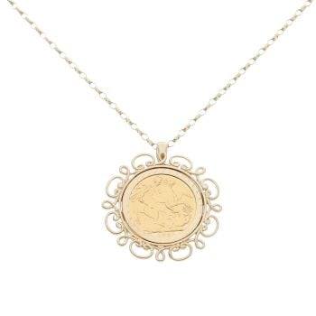 9ct Yellow Gold 1884 Victoria Full Sovereign Pendant and Chain 16"