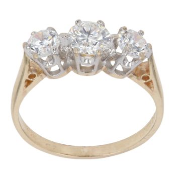 9ct Yellow Gold Cubic Zirconia Three Stone Ring