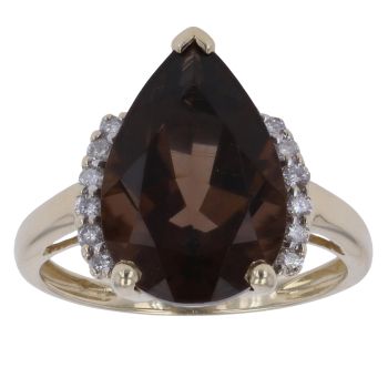 9ct Yellow Gold 0.10ct Diamond and Smoky Quartz Ring