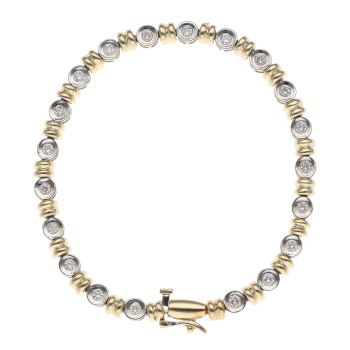 14ct Yellow and White Gold 1.00ct Brilliant Cut Diamond Fancy Bracelet 7.5"