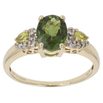 9ct Yellow Gold 0.10ct Diamond and Green Tourmaline Fancy Ring