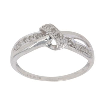 9ct White Gold 0.10ct Brilliant Cut Diamond Crossover Ring