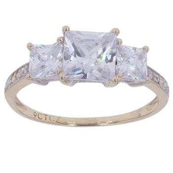 9ct Yellow Gold Cubic Zirconia Three Stone Ring