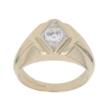 9ct Yellow and White Gold Cubic Zirconia Patterned Signet Ring