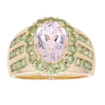 18ct Yellow Gold Kunzite And Peridot Cluster Ring