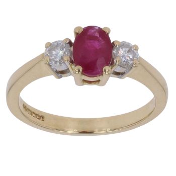 18ct Yellow Gold 0.35ct Brilliant Cut Diamond and Ruby Three Stone Ring