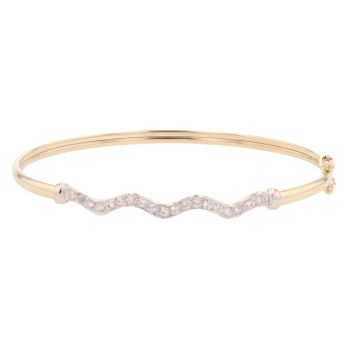 9ct Yellow and White Gold Cubic Zirconia Wave Hinged Bangle