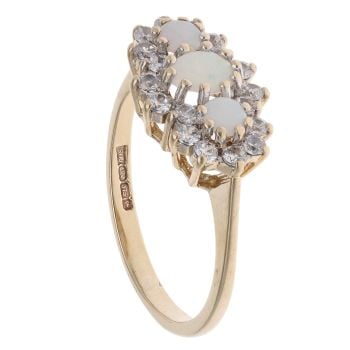 9ct Yellow Gold Opal and Cubic Zirconia Cluster Ring