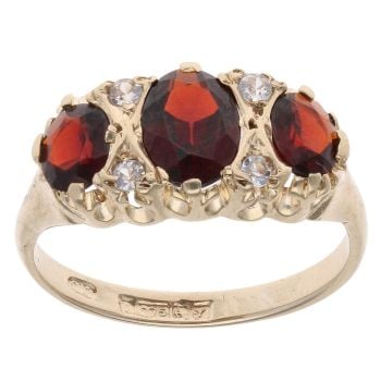 9ct Yellow Gold 0.05ct Diamond And Garnet Cluster Ring