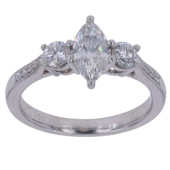 Platinum 1.00ct Marquise and Brilliant Cut Diamond Trilogy Ring