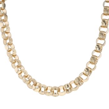 9ct Yellow Gold Patterned and Plain Belcher Chain 26"