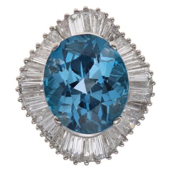 Platinum 2.20ct Baguette Cut Diamond and Blue Topaz Cluster Ring