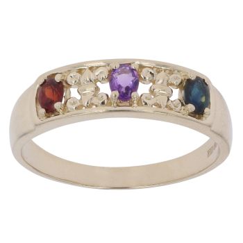 9ct Yellow Gold Multi Gemstone Three Stone Ring
