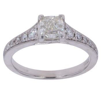 Platinum 1.50ct Cushion And Brilliant Cut Diamond Solitaire Ring
