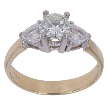 14ct Yellow Gold 1.25ct Brilliant and Trillion Cut Diamond Trilogy Ring
