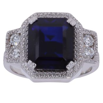 14ct White Gold 0.40ct Brilliant Cut Diamond and Created Sapphire Cluster Ring
