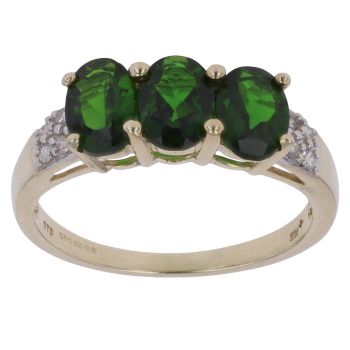 9ct Yellow Gold 0.10ct Brilliant Cut Diamond and Diopside Fancy Ring