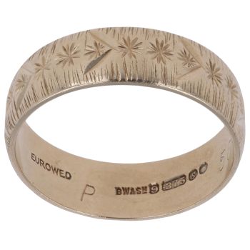 9ct Yellow Gold Patterned Wedding Band 5.9mm