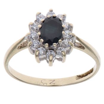 9ct Yellow Gold Sapphire and Cubic Zirconia Cluster Ring