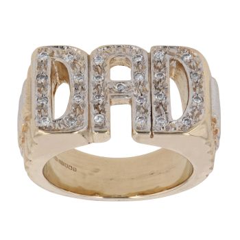 9ct Yellow and White Gold Cubic Zirconia Patterned Dad Ring