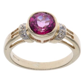 9ct Yellow Gold Pink Tourmaline and Cubic Zirconia Fancy Ring